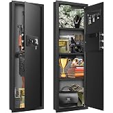 Black 43.3" Tall Fireproof Wall Safe Between Studs 16" Centers | Flush Wall Mount, Combination Lock, Heavy Duty, 3 Removable Shelves, Key Hooks, for Money Jewelry Passport Valuables