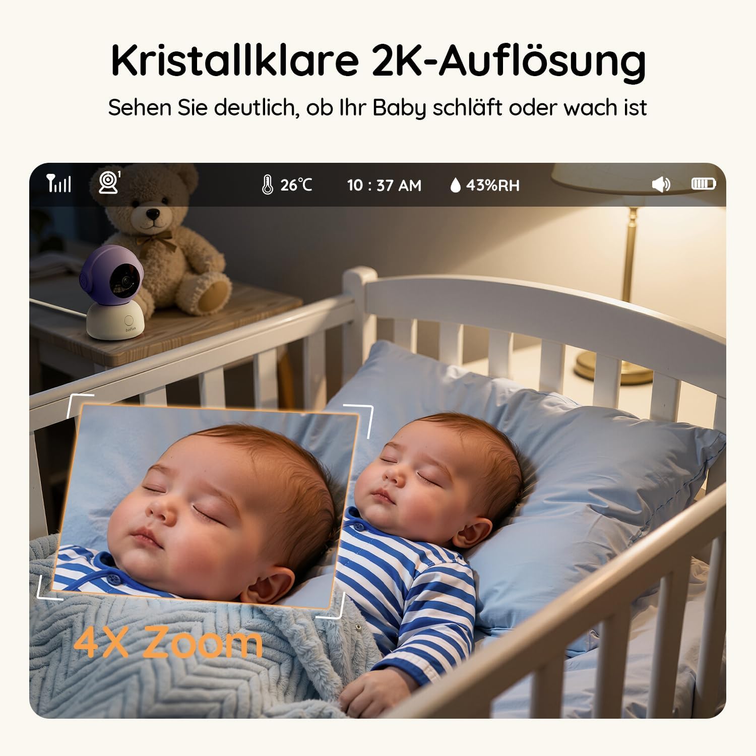 BOIFUN 2026 2K/3MP Babyphone mit Kamera WLAN, Nachtsicht ohne Sichtbares Licht, 5" Video Babyfon mit App, 360° Automatische Verfolgung, Weinen-, Bewegungs- und Geräuscherkennung, Temperaturerkennung 8
