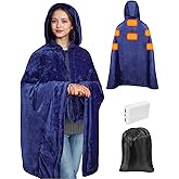 Diweez Cordless Heated Blanket Battery Operated w/Hoodie, Heated Wearable Blanket Throw with 3 Temp, 10000 mAh Rechargeable Battery, Portable USB Heated Shawl for Outdoor, Camping, Office(Navy)