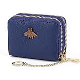 imeetu RFID Credit Card Holder, Small Card Wallet Women, Leather Card Case | Genuine Leather Women's Card & id Cases, Change Coin Purse with Zipper Keychain id Window, 20 Colors & 3 Styles, Daily, Gifts
