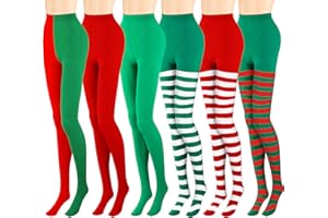 Geyoga 6 Pairs Christmas Striped Tights Full Length Tights Thigh High Stockings Red and Green Costume Pantyhose for Christmas Halloween Costume Accessory