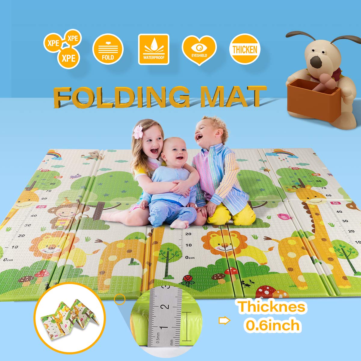 WonderView Baby Playmat Crawling Mat Folding Mat Doble Side Portable
