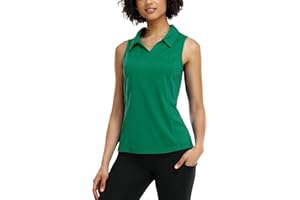 COOrun Women's Golf Polo Shirts Sleeveless Quick Dry Tennis T-Shirts Lightweight V-Neck with Collar Tank Top