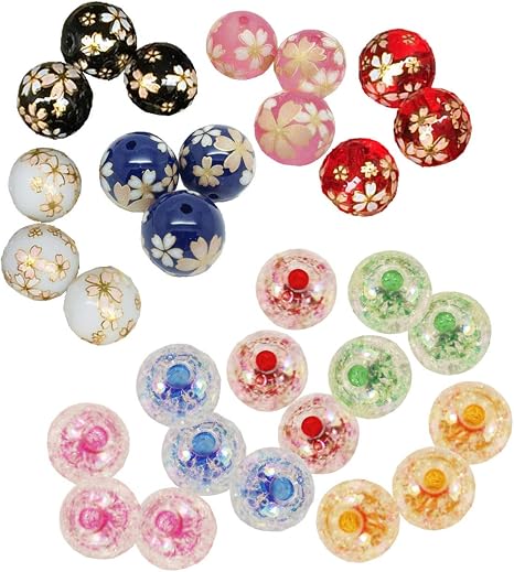 Amazon Hamilo トンボ玉 柄ビーズ ガラス玉 アクリル玉 花柄 桜 アクセサリー ハンドメイド Diy 40個セット ビーズ ストーン 通販
