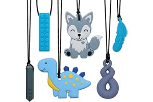 LEEYEAN Chew Necklaces for Sensory Kids, 6 Pack Fox and Dinosaur Silicone Chewing Necklace for Boys and Girls with Autism, ADHD, SPD, Sensory Chewy Toys for Autistic Children Reduce Anxiety Fidgeting