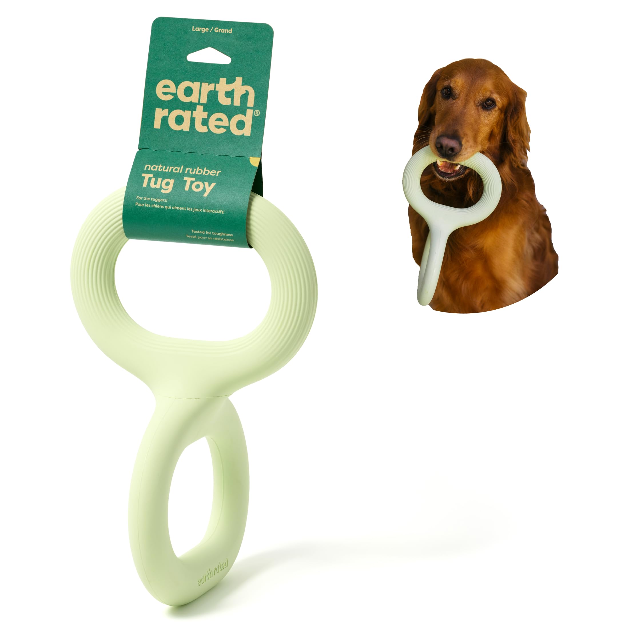 Photo 1 of Earth Rated Tug of War Toy for Dogs and Puppies, Interactive Dog Pull Toys, Ergonomic Grip, Natural Rubber, Large, Green