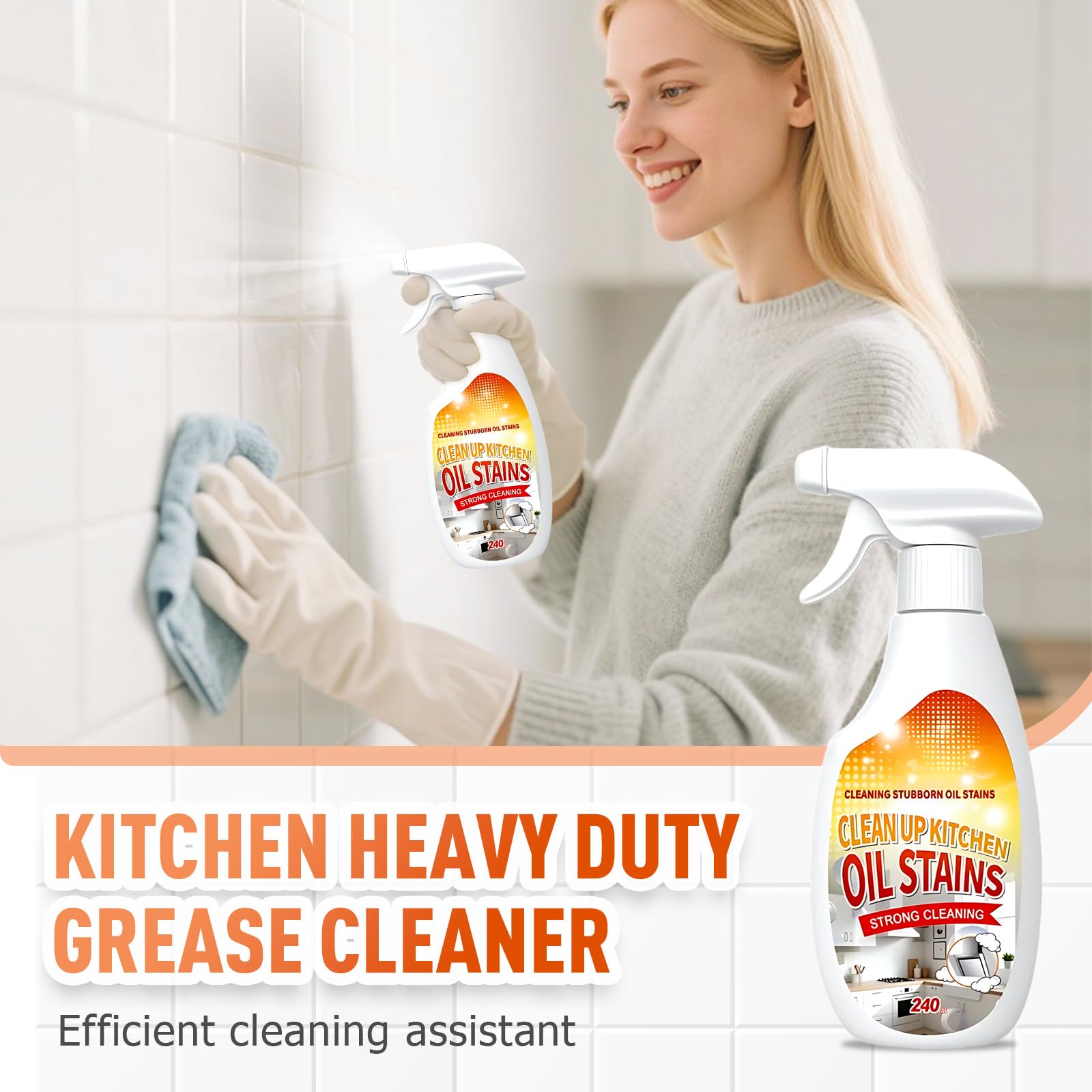 Heavy Duty Kitchen Degreaser, 2026 Neu Fettlöser Küchenreiniger Backofenreiniger Geeignet für Küche Backofen Grill und Herd 240ml (1 Stück) 3
