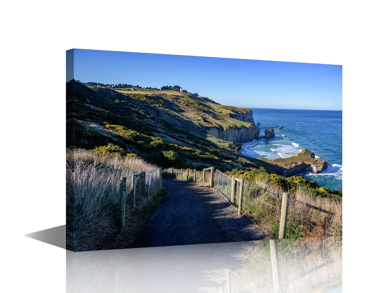 Canvas Wall Art for Living Room Bathroom Wall Decor Tunnel Beach near Dunedin South Island New Zealand Landscape Painting Ready to Hang for Office Canvas Prints 16x24 in — image 1