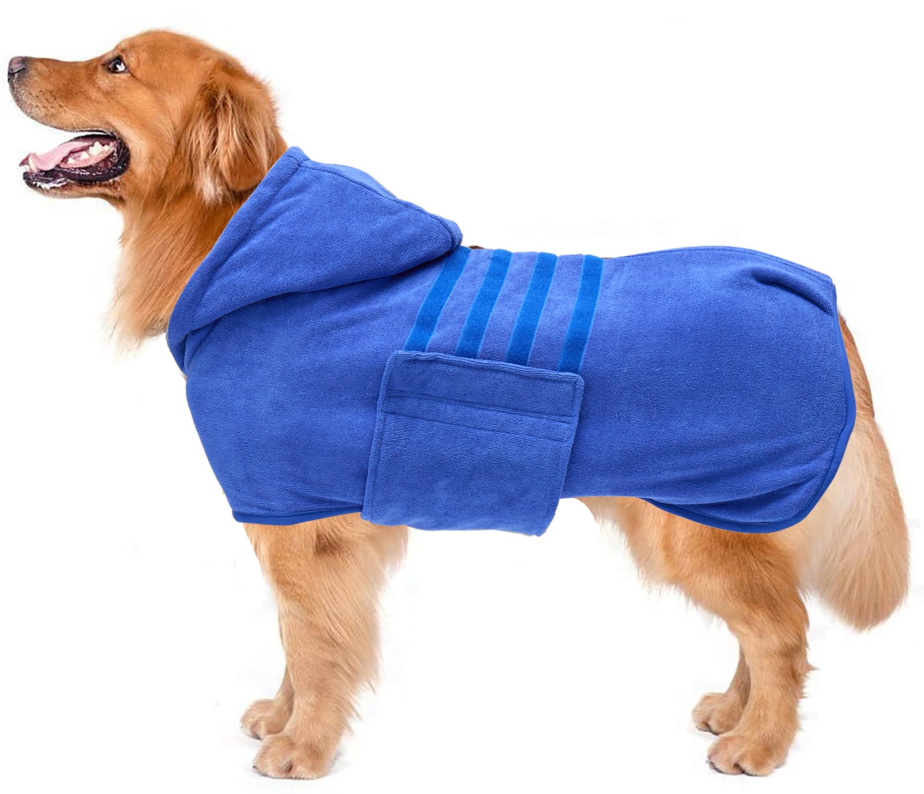 Geyecete Dog Drying Coat with Hood - Absorbent Robe Towel - Microfibre Fast Drying - Blue - XL Image