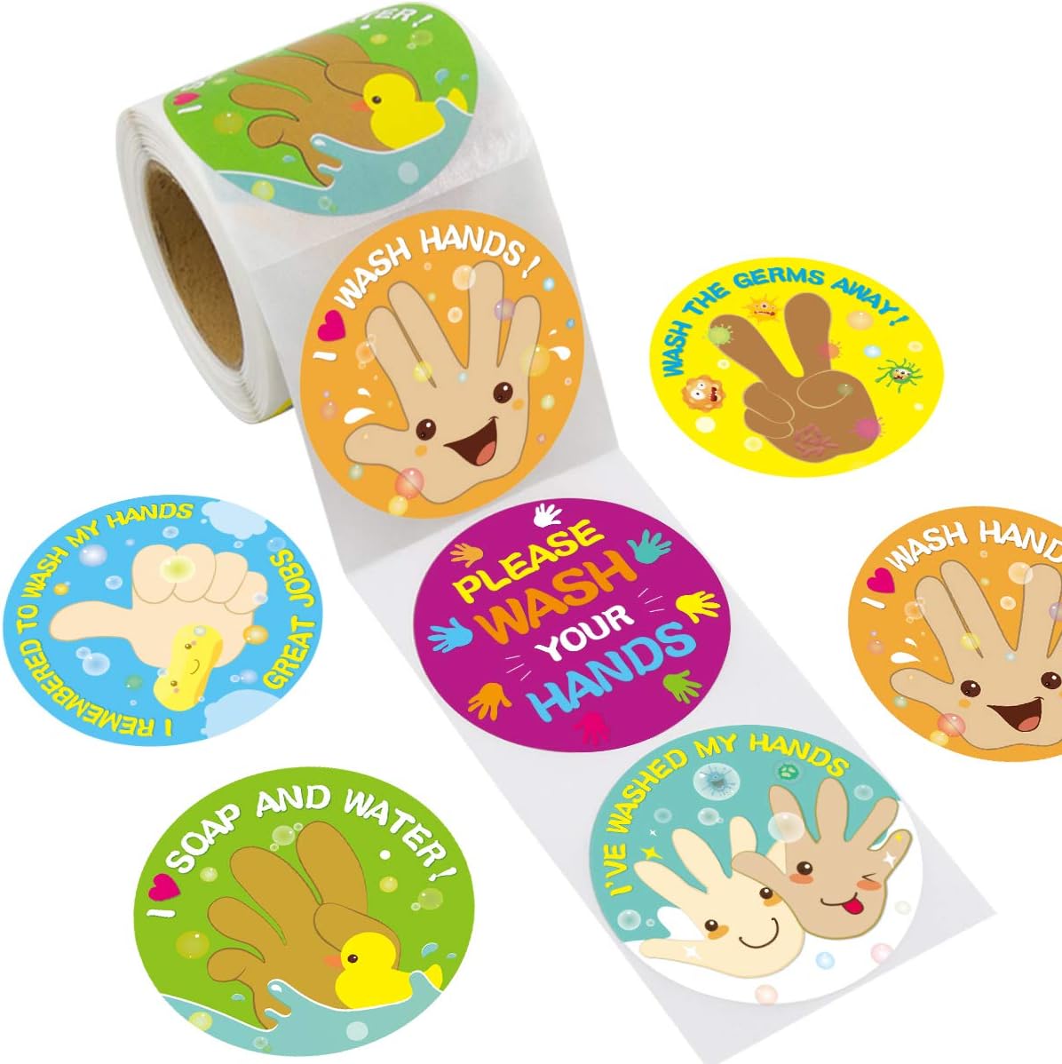 200 Hand Washing Stickers Please Wash Your Hands Prize Reward Perforated Large 2.3 Inches Roll Stickers for Kids Giveaway Teacher Home School
