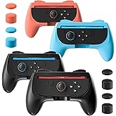 GLDRAM Grips for Nintendo Switch 2 Joycon, Comfort & Wear-Resistant Joycon 2 Grip, Switch 2 Accessories with Ergonomic Controller Handle & 8 Thumb Grip Caps - Black & Blue-Orange (4 Pack)