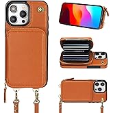 Bocasal Crossbody Wallet Case for iPhone 15 Pro Max, RFID Blocking Leather Purse Case with Card Holder, Protective Handbag Flip Cover with Zipper Wrist Strap Lanyard for Women 5G 6.7 Inch (Brown)