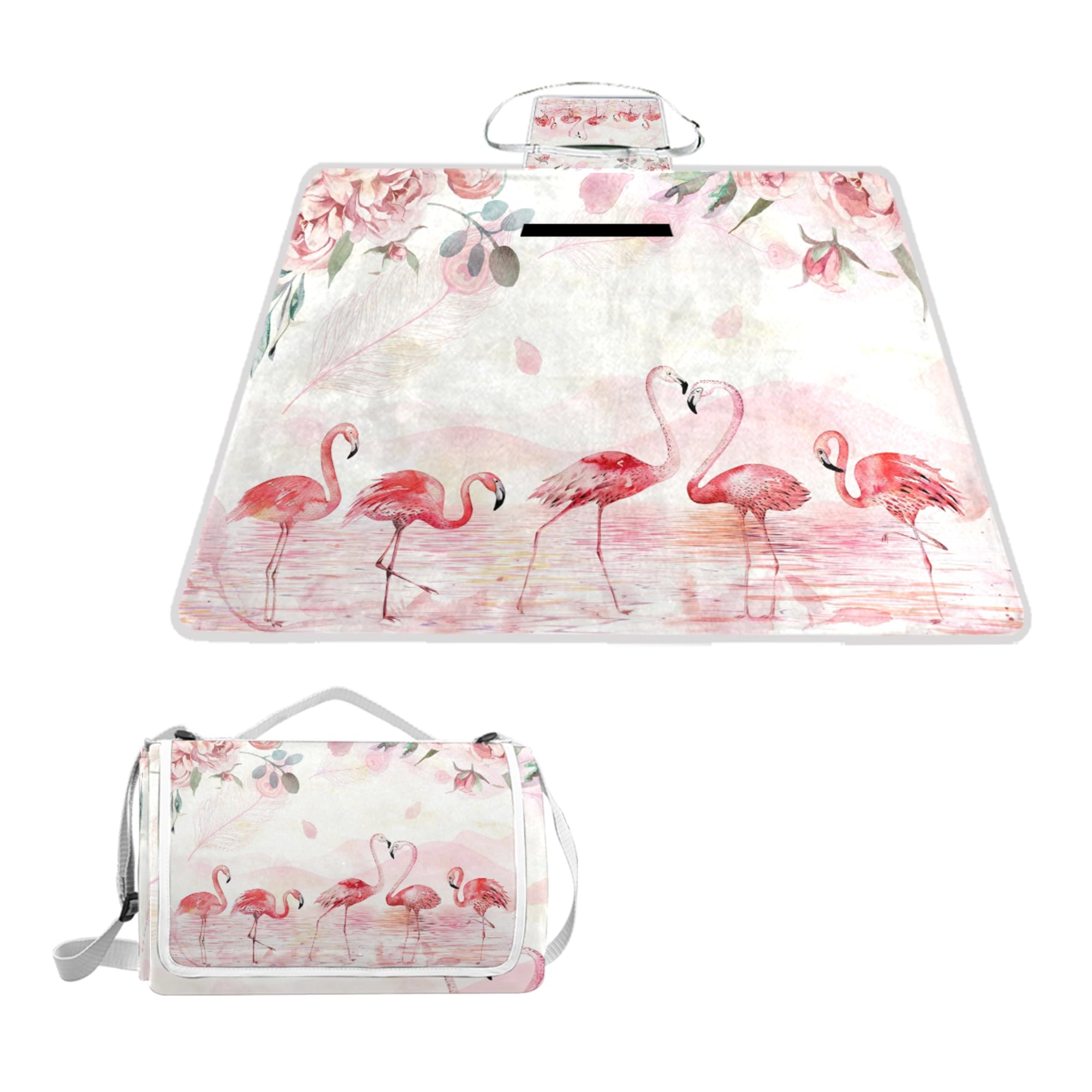 ALAZA Rectangle Waterproof Picnic Blanket, Flamingo And Flowers Portable Folding Indoors Rug Outdoors Mat for Travel Hiking Camping Park, 150cm x 145cm