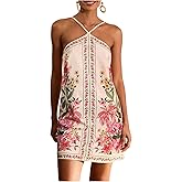 Floerns Women's Boho Floral Print Backless Cami Dress Sleeveless Vacation Short Dresses