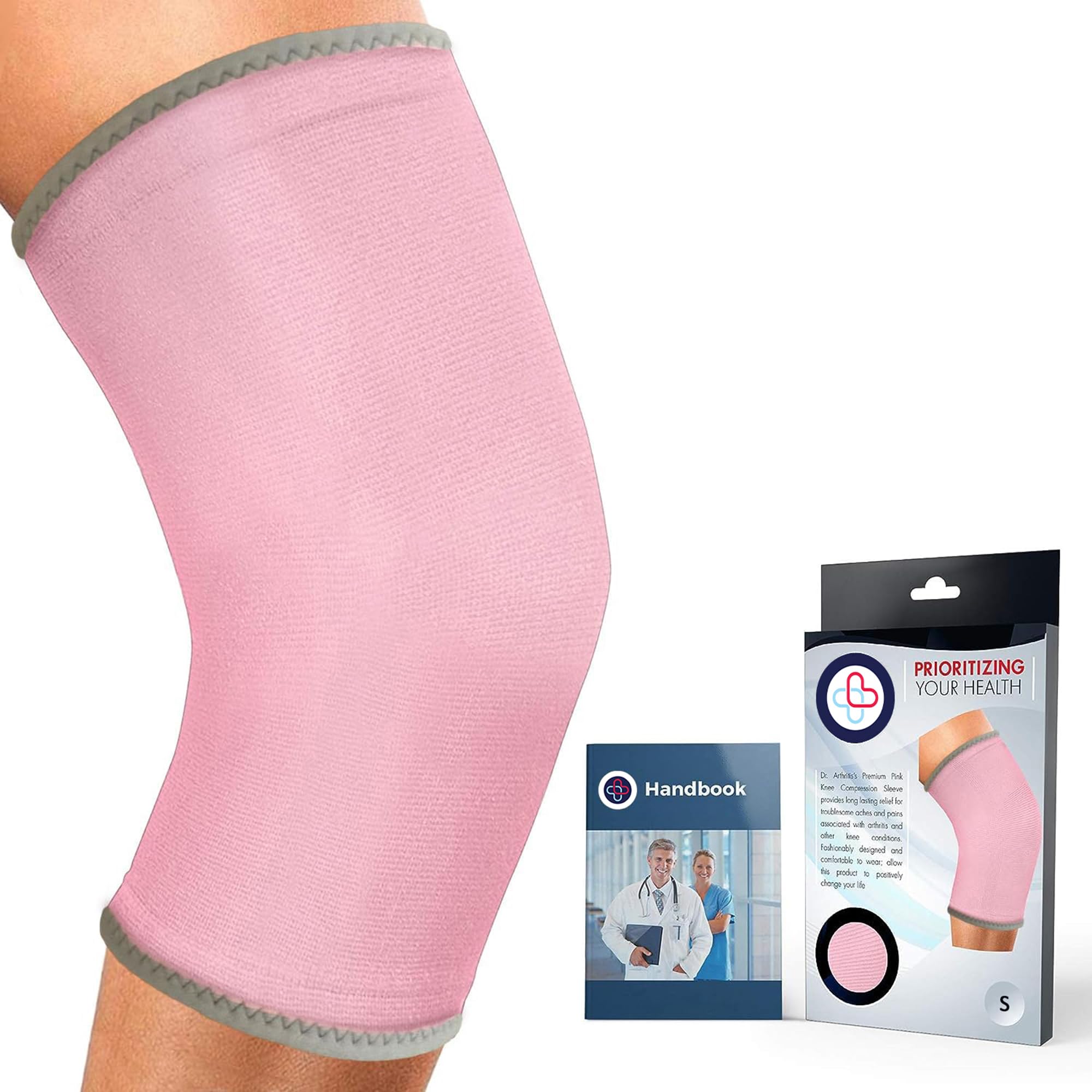 Dr.Arthritis Doctor Developed knee brace & Doctor Handbook/knee support/compression sleeve-relief for joint disease (osteo/rheumatoid), tendonitis, running & weightlifting (pink, s)