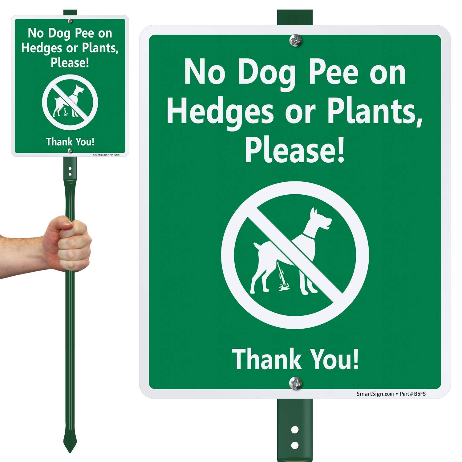 SmartSign "No Dog Pee On Hedges Or Plants, Please! Thank You!" LawnBoss® Sign | 10" x 12" Aluminum Sign With 3' Stake