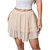 MakeMeChic Women's Summer Elegant Ruffle Tiered Mini Skirt Elastic Waist Short Skirts