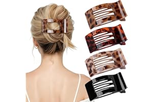 RDUQM 4 PCS Flat Hair Clips for Women - Stylish French Lay Down Flat Claw Clips for Thick Thin Hair, Comfortable Curved Large Flat Clips, Leopard Print Non-Slip Strong Hold Hair Accessories, Tortoise