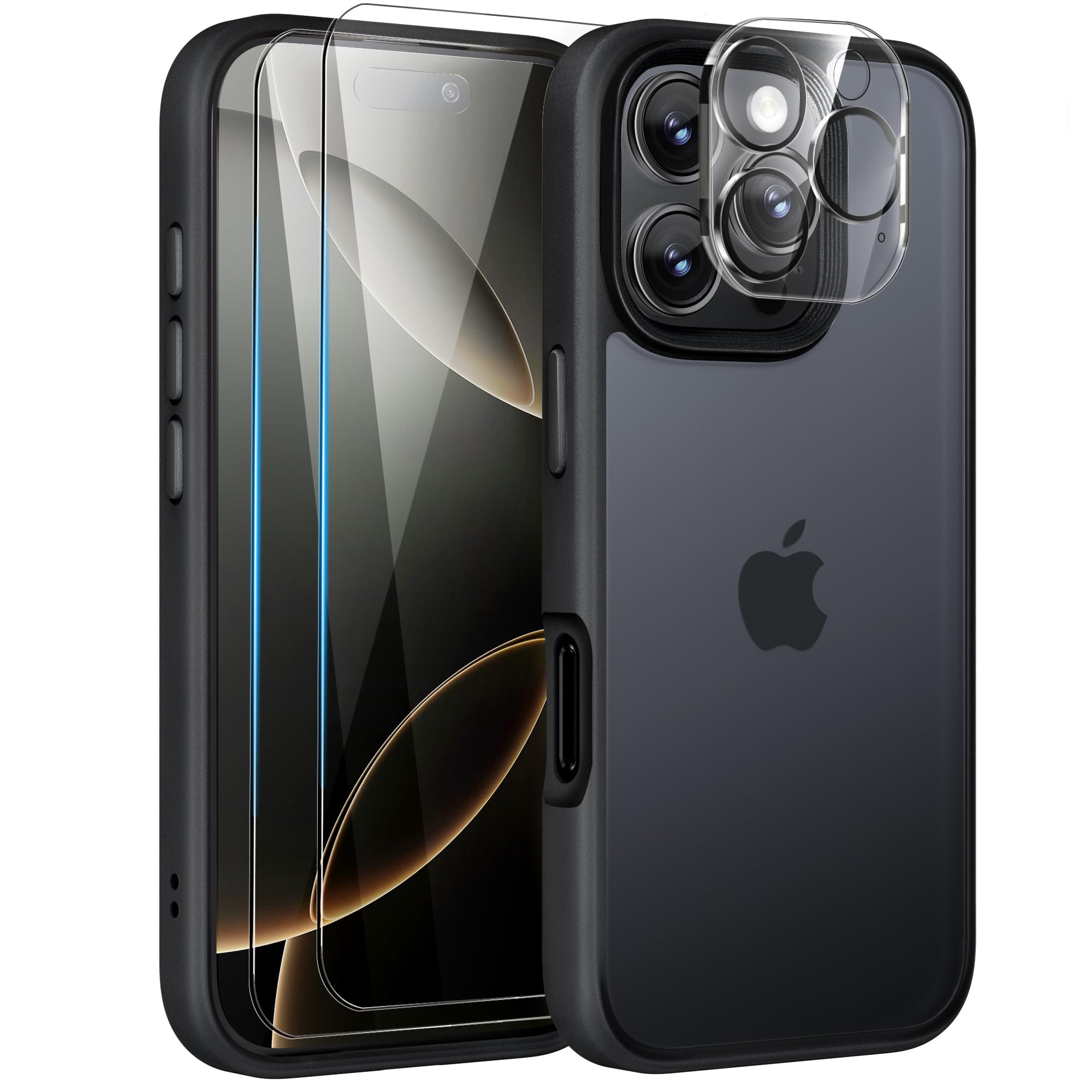 Mootobo Designed for iPhone 16 Pro Max Case, 4 in 1 Phone Case with 2*Screen Protector + 1*Lens Protector, 10FT Military Grade Drop Protection case with Anti-Fingerprint Matte Back 6.9 inch – Black
