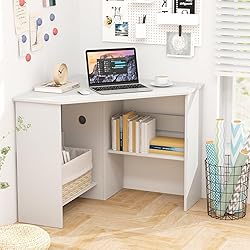 Tangkula White Corner Desk - 90 Degrees Triangle
