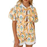 Aoysky Womens Floral 2 Piece Short Sets Summer Vacation Outfits Puff Sleeve Babydoll Blouse Ruffle Shorts Matching Set