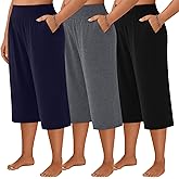 Neer 3 Pack Women's Plus Size Capri Pants, Wide Legs Elastic Waist Capris with Pockets Lounge Loose Sweatpants