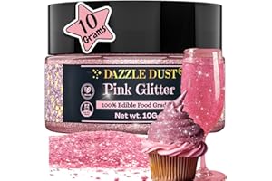 DAZZLE DUST BULK-(10g) Pink Edible Glitter For Drinks, Pink Luster Dust Edible Glitter For Cakes, Pink Sprinkles For Cake Decorating, Edible Cake Decorations, Drink Glitter 100% Food Safe, Vegan, Gluten Free.