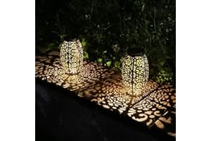 Kaixoxin 2 Pack Solar Lantern Lights for Hanging or Table Outdoor Solar Light for Patio Courtyard Garden (Silver-2pack)
