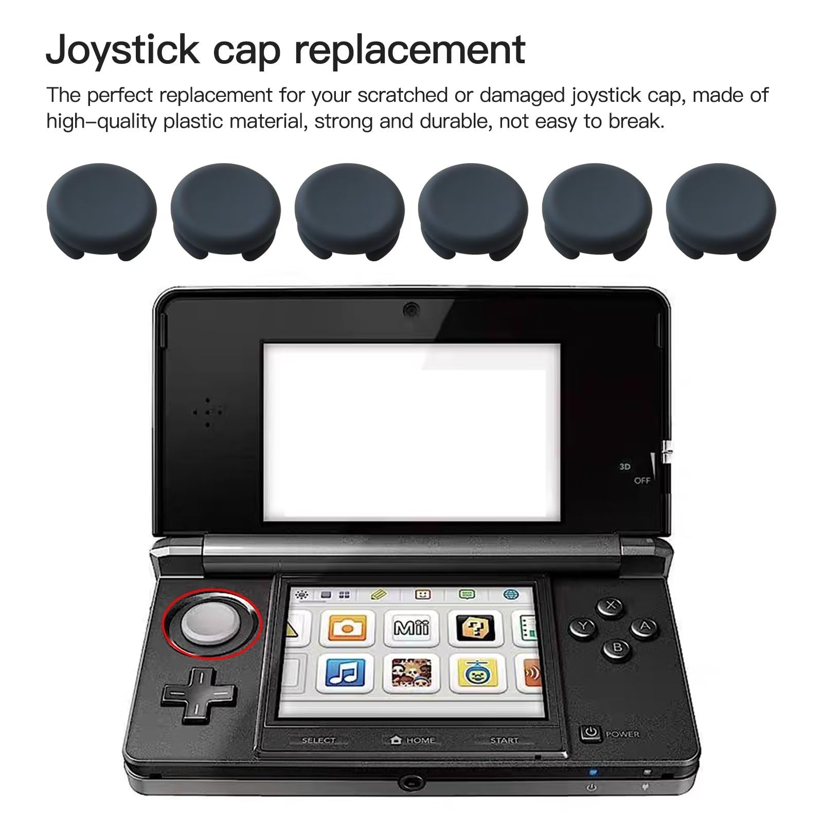 XSPANDER 6-Pack Analog Joystick Cap Thumb Stick Grip Cover Circle Pad Button Replacement Repair Part for Nintendo 3DS, 3DS XL, New 2DS, 2DS XL, 2DS, 3DS
