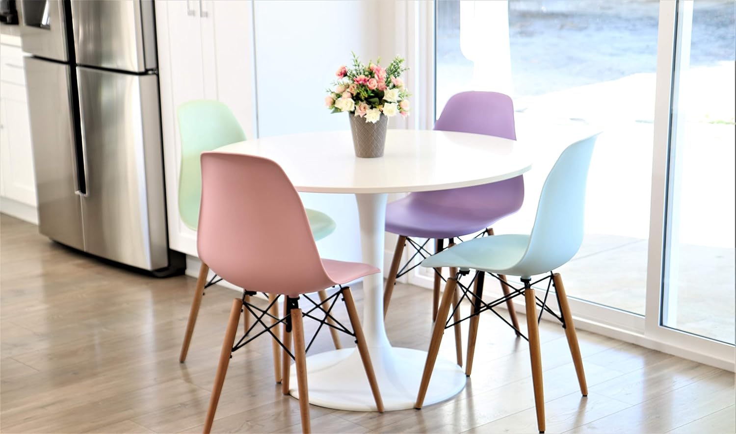 Designer Monoframe Modern Dining Chairs Set Of 4 For Living Room Accent Chair Liani Mid Century Modern Furniture Dining Table And Kitchen Chairs Mid Century Modern Chair Purple Side Chair Furniture