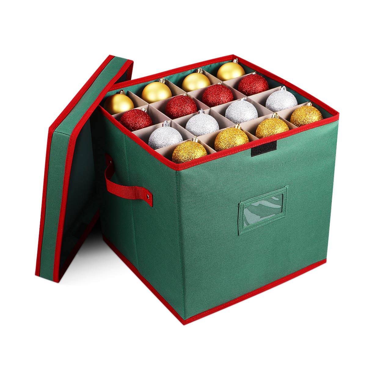 Cabilock Christmas Bauble Storage Box Keeps 64 Foldable Christmas Ball Storage Box with Lid Holiday Ornaments and Xmas Decorations Accessories Storage Case(Green)