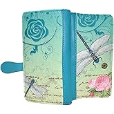 Shag Wear Vintage Dragonfly Large Wallet Vegan Faux Leather Nature Design Clutch with Card Slots Bill Compartments ID Window Zippered Coin Pocket 7" Teal