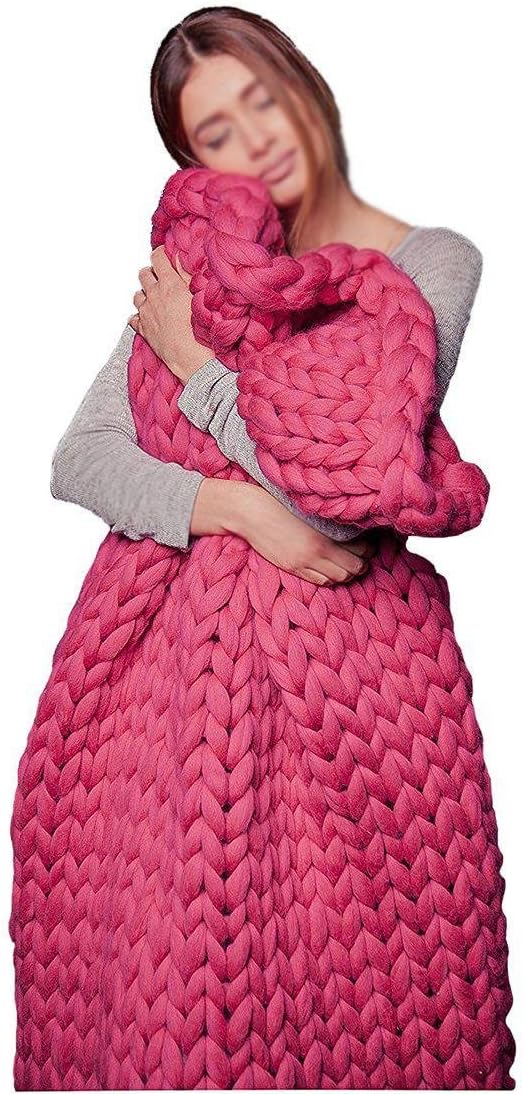 BALALALA Hand Chunky Knit Blanket,super Thick Merino wool Soft Fluffy Thick Hand Bulky Yarn Wool Throw