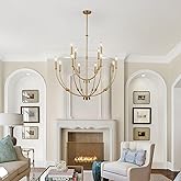 ACANER Modern Gold Chandelier, 12- Light Large Chandelier for High Ceilings, 35 inch 2-Tier Candle Style Rustic Hanging Light