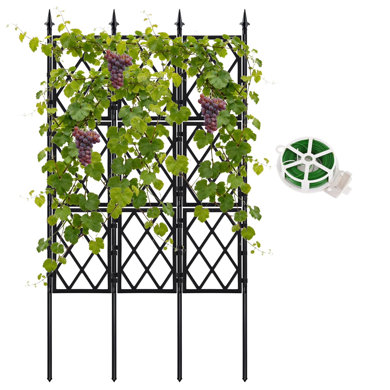 Photo 1 of 5.25FT Garden Trellis Support Fence,Metal Wall Lattice Climbing Frame for Climbing Plants Outdoor, Black Iron Pipe Fence for Potted Plants Indoor for Ivy Vines Vegetable Flower, Patio, Lawn, Yard