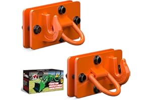 AMBULL 2 Pack Tractor Bucket Hooks with Tie Down Ring, Grade 70 Forged Steel Bolt On Grab Hook Tow Hook Mount with Backer Plate, Work Well for Tractor Bucket, RV, UTV, Truck, Max 15,000 lbs Orange