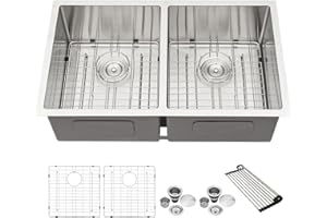 33 Undermount Sink Double Basin - Lofeyo 33 x 19 Stainless Steel Kitchen Sink 16 Gauge Round Corner Double Bowl 50/50 Divide Undermount Sink Basin