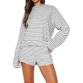 NVRENJIA Womens Striped Long Sleeve Pajama Sets 2 Piece Pjs Y2k Outfit Lounge Matching Short Set Sleepwear