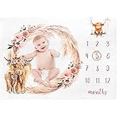 Highland Cows Baby Milestone Blanket for Girls - Newborn Swaddle & Party Favors - Soft Plush Nursery Decor - 50 x 40IN
