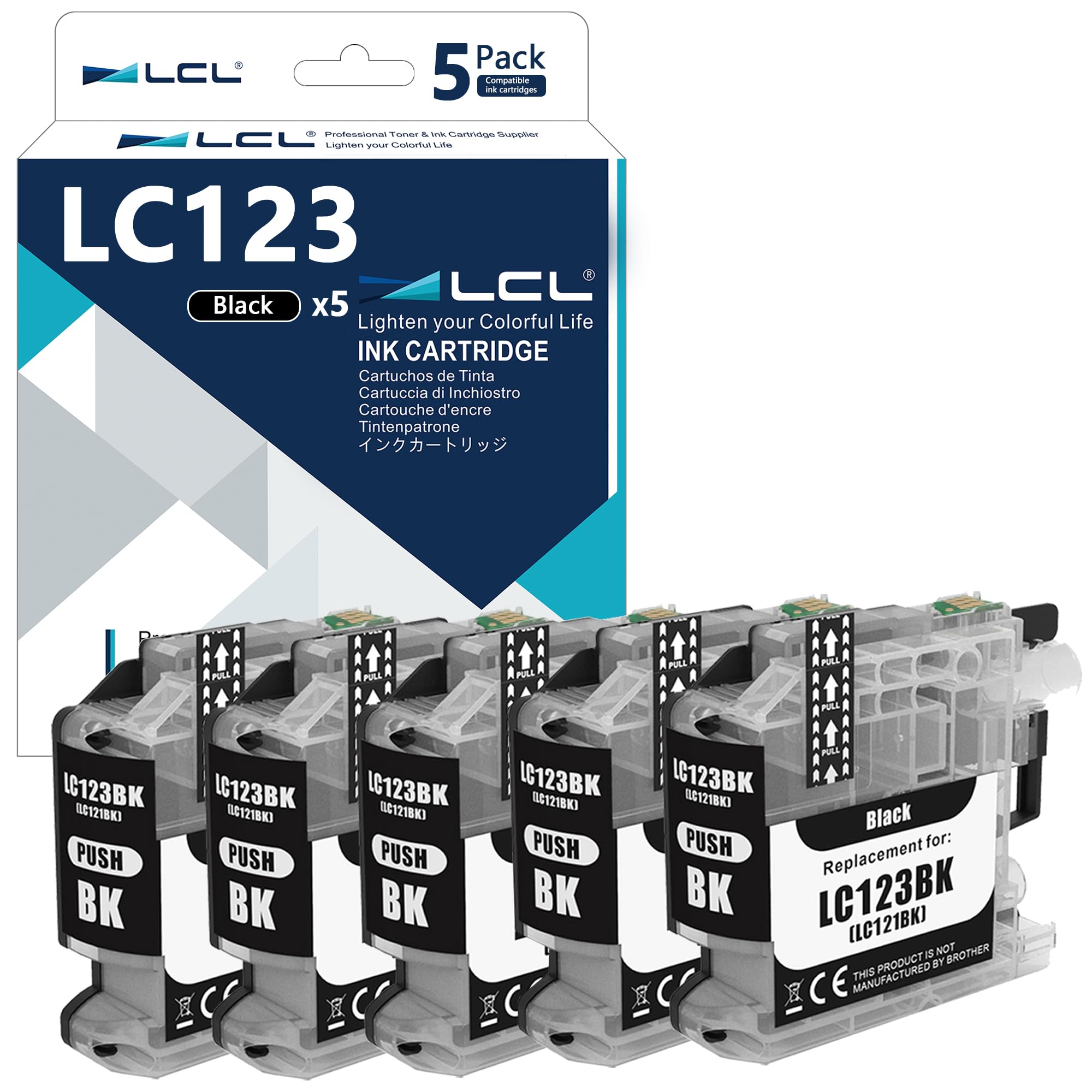 LCL LC123 Ink Cartridge Replacement for Brother LC121 LC123 LC121BK LC123BK for MFC-J4410DW J4510DW J4610DW J4710DW J470DW J6920DW J870DW J245 J650DW J6720DW J6520DW DCP-J4110DW J132W (5Black)