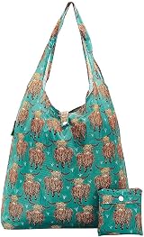 ECO CHIC Highland Cow Teal Lightweight Foldable Shopping Bag 12L 15kg