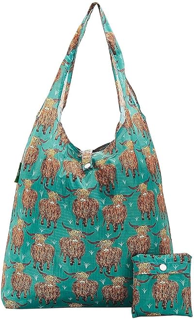 ECO CHIC Highland Cow Teal Lightweight Foldable Shopping Bag 12L 15kg