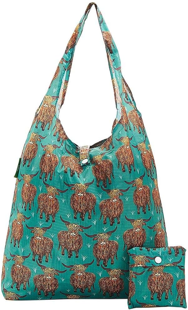 ECO CHIC Highland Cow Teal Lightweight Foldable Shopping Bag 12L 15kg