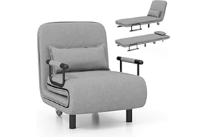 KOMFOTT Convertible Chair Bed, Sleeper Chair with 5-Position Adjustable Backrest & Lumbar Pillow, 2 Hidden Metal Legs & 2 Loc