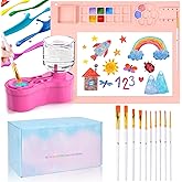 Mikiwon Painting Station, Paint Brush Cleaner and Silicone Art Mat 20"X16" with 10 Paint Brushes, Paint Brush Rinser, Art Supplies Set (Pink)