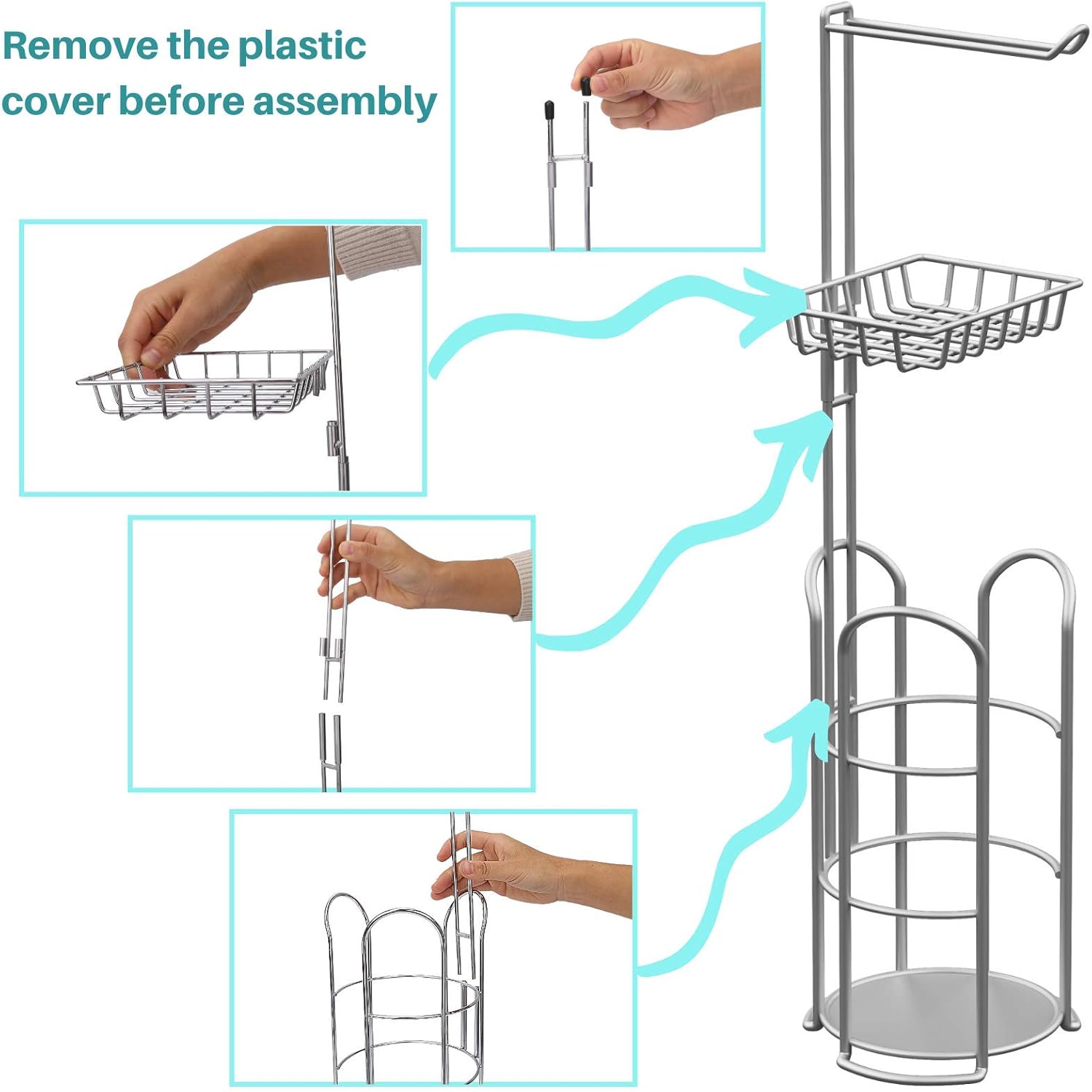 Upgrade Toilet Paper Holder Stand, Silver Gray Freestanding Toilet Paper Roll Holders with Shelf, Bathroom Tissue Storage Rack: Kitchen & Dining