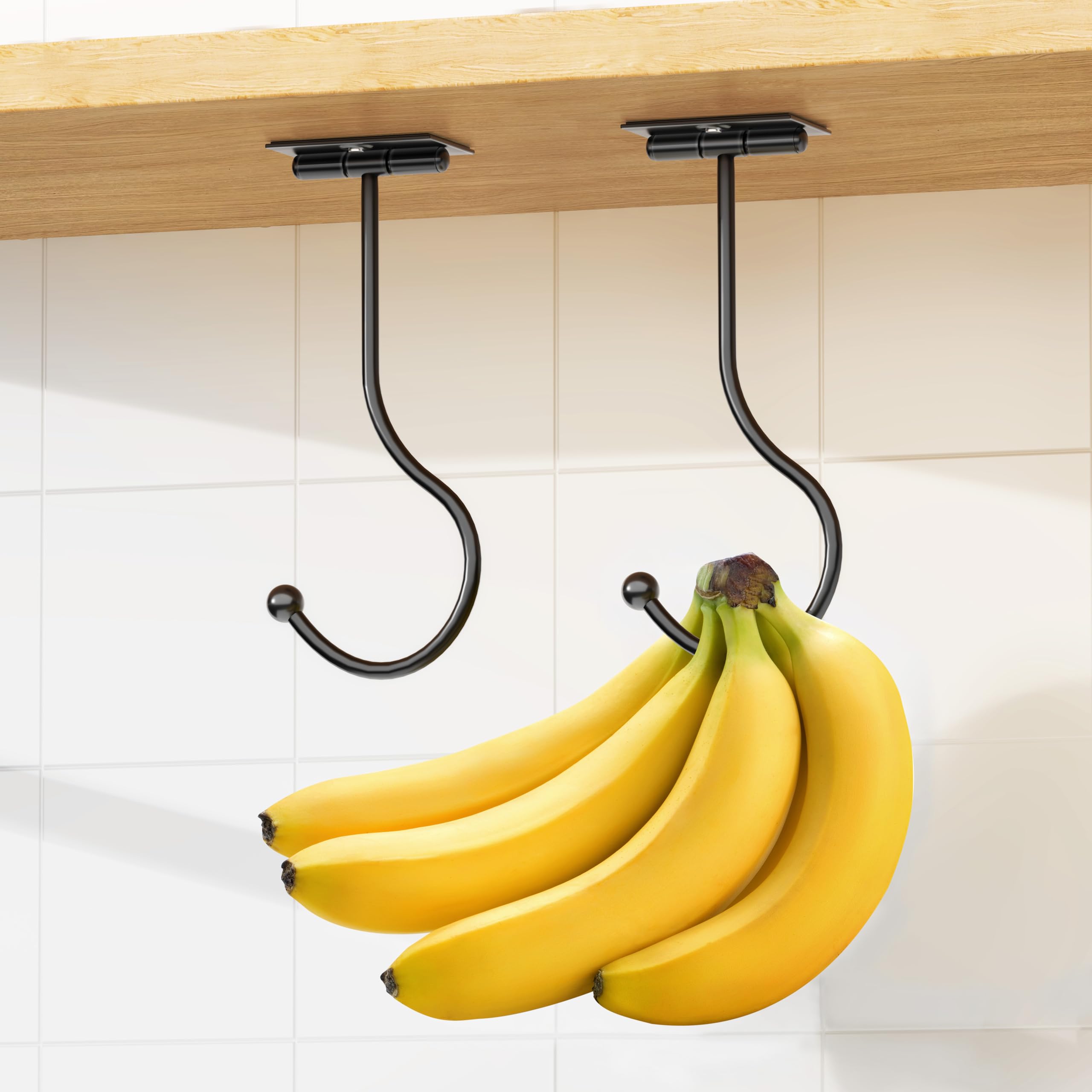 Photo 1 of 2-Pack Banana Hook: Metal Under Cabinet Hanger, Adhesive, Foldable, Magnets, Kitchen Fresh Banana Holder