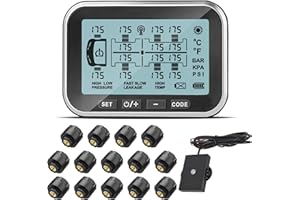 Tyona RV Tire Pressure Monitoring System, (0-199PSI) TM6 Trailer TPMS with 14 Sensors, 6 Alert Modes, Signal Booster, Long Distance Signal Transmission, for RV Trailer Truck semi-Trailer (14 Sensors)