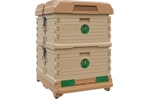 Apimaye Ergo Insulated Bee Hive Set with Wood Frames with Premier Double Wax Foundations (Double) (Tan Body Green Entrance, Double)