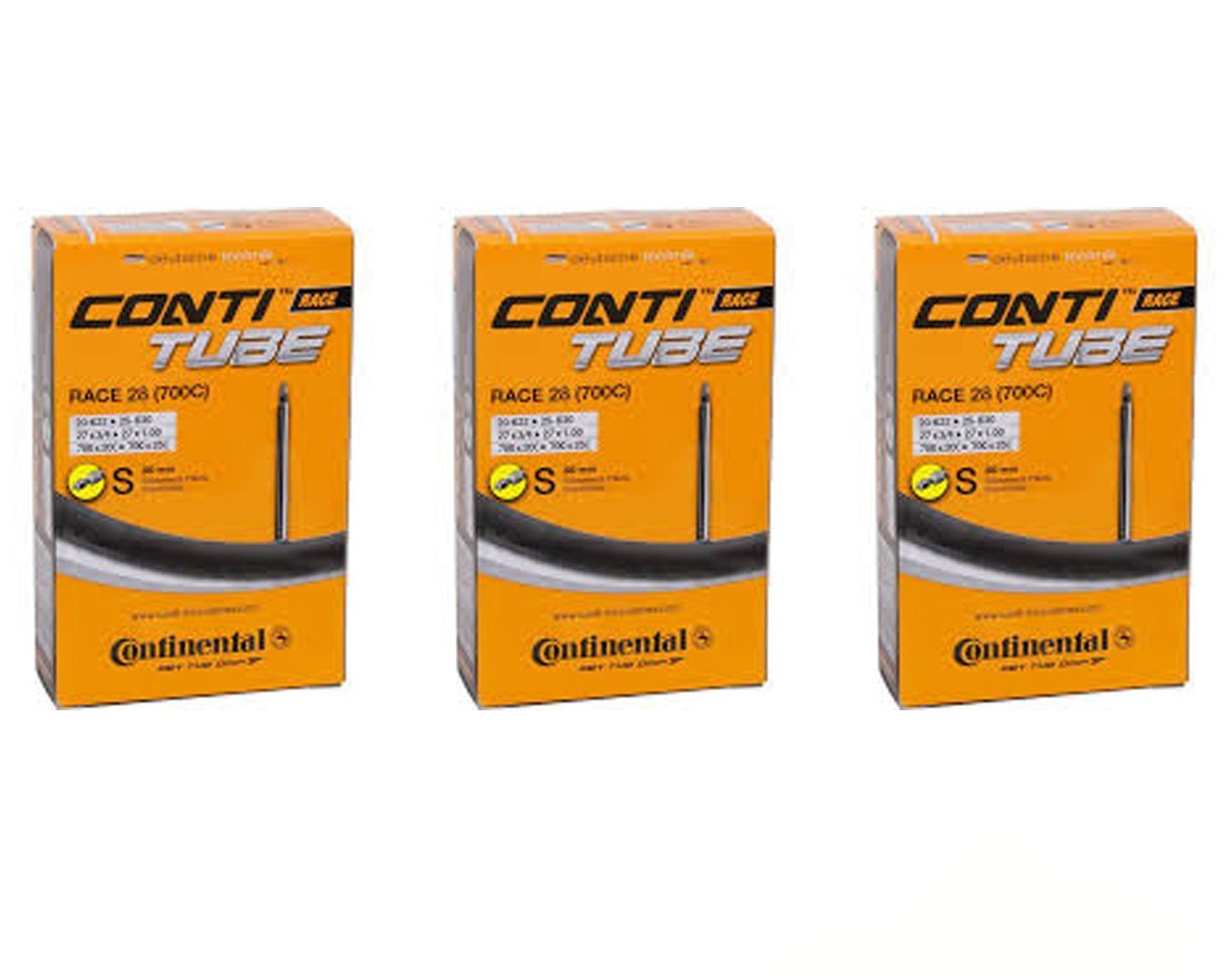 3 x Continental Race Bike Inner Tubes Long Valve Presta ,Black, 28 (700c) x 20-25c 80mm